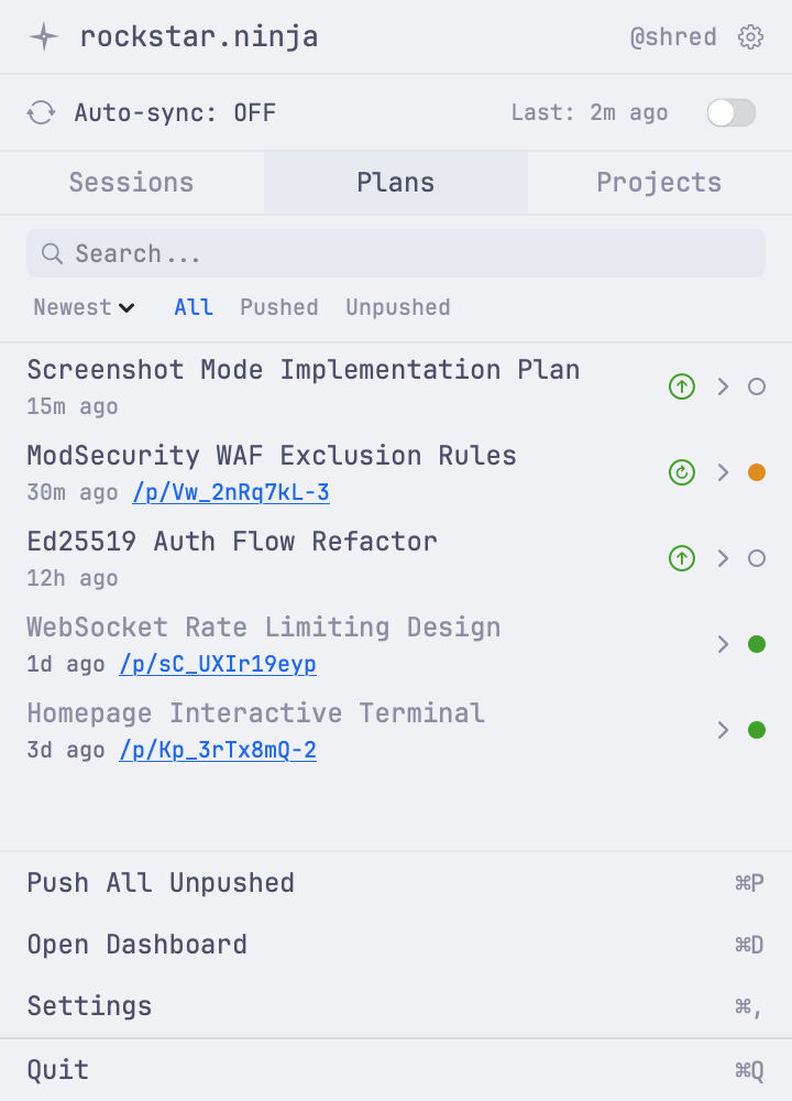 Plan list in the macOS app