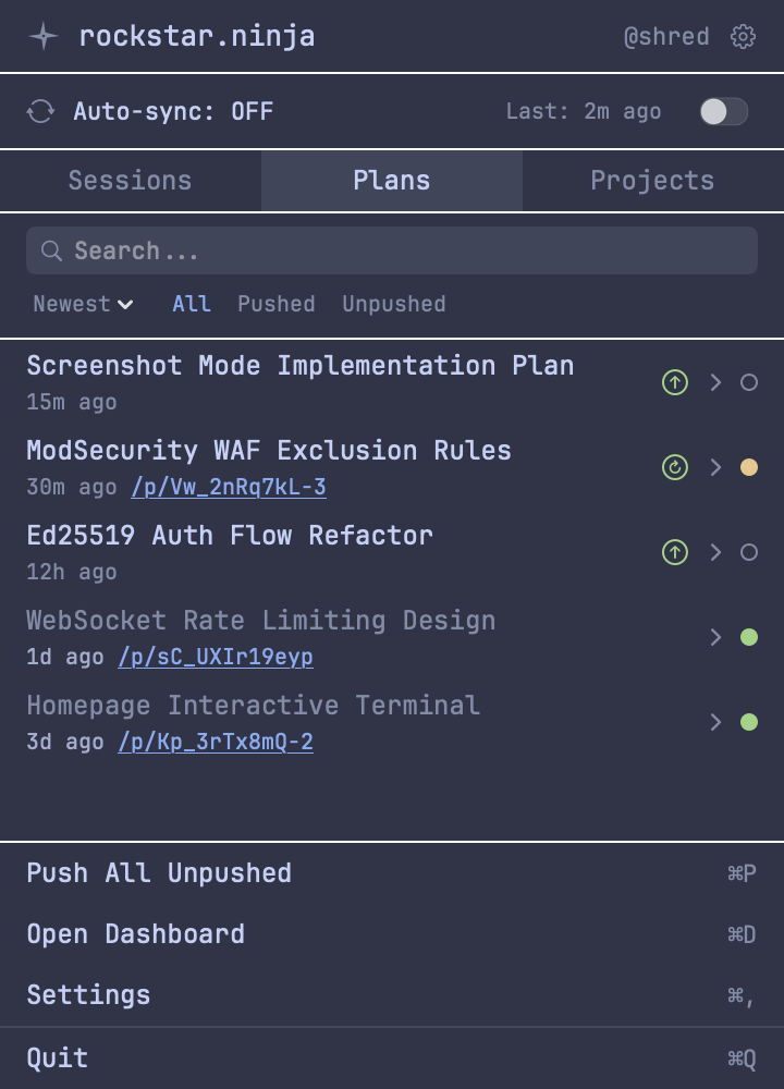 Plan list in the macOS app