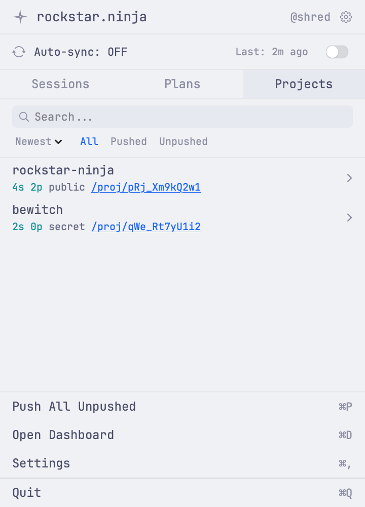 Project list in the macOS app