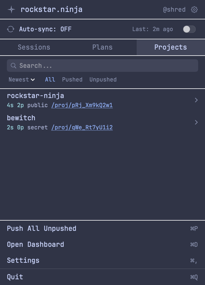 Project list in the macOS app