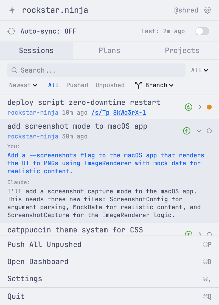 Expanded session preview