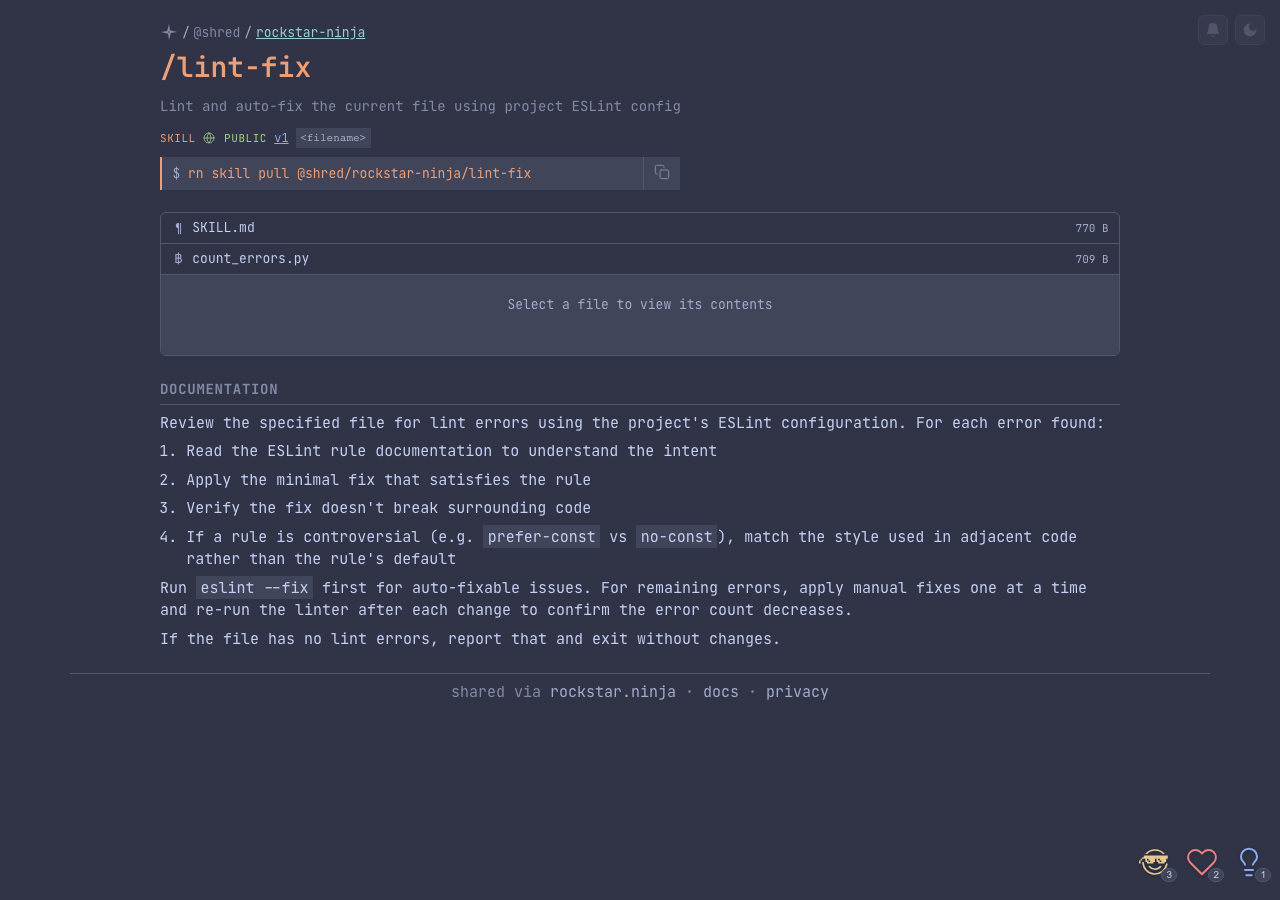 A skill page on rockstar.ninja